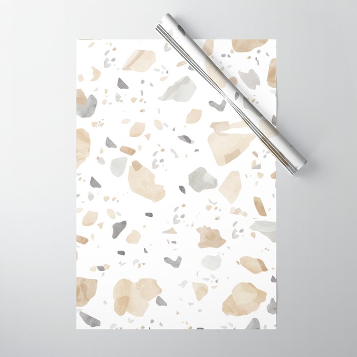 Terrazzo in Neutral - Tan Taupe Beige Gray Wrapping Paper by Whisper Avenue